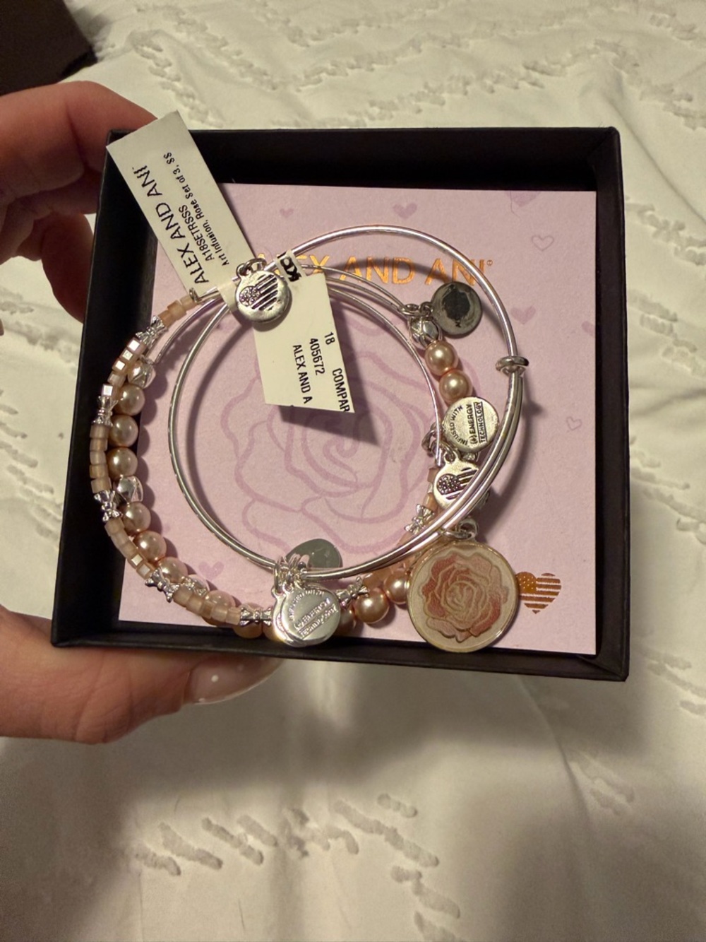 Alex and Ani Rose Charm and Beaded Bangle Set in Blush and Silver - Picture 3 of 4
